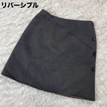 리버서블 랩 스커트 차콜 그레이 x 체크 무늬 사다리꼴 가을/겨울용