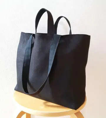 블랙 린넨과 캔버스의 빅 2way 토트백