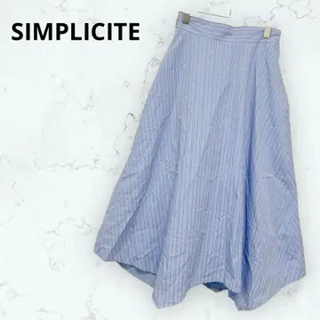 심플리시떼 스커트 스트라이프 변형 플레어 안감 키레메 스카이블루
