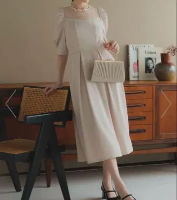 [ haremode ] 리본 벨트 부착 퍼프 슬리브 드레스