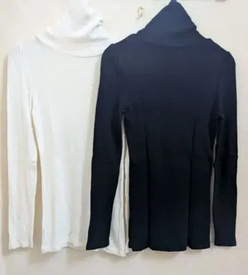 DURAS 터틀 하이넥 티셔츠 긴팔 롱T 화이트 블랙 2장 세트 듀라스