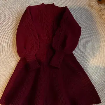 버건디 니트 원피스 긴팔 플레어 merry jenny