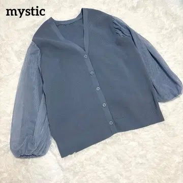 미스틱 튤 소매 니트 가디건 V넥 M 블루 그레이 M