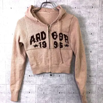 레이디 라이크 스트릿 구제 의류 영문 자카드 크롭 니트 후드티