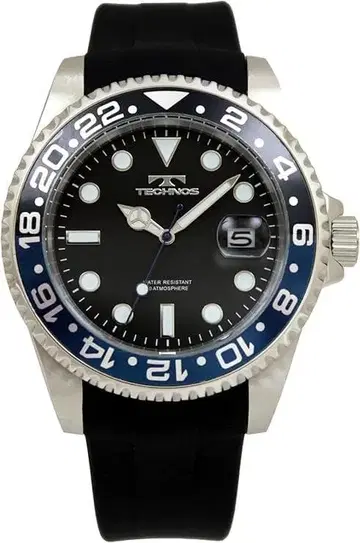 [테크노스] 손목시계 데이트 100주년 모델 T6C28BN 남성용 블랙