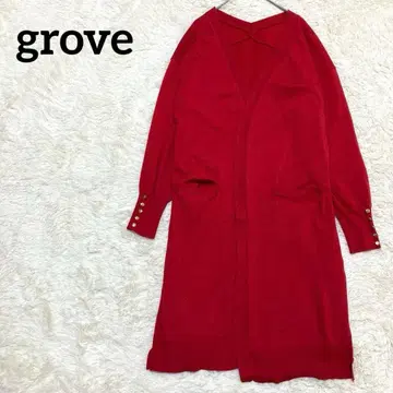 그로브 빨간색 니트 롱 가디건 워셔블 골드 버튼 M 성인 여성용 세련된