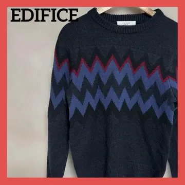 EDIFICE 노르딕 무늬 니트 S 블랙 새상품급