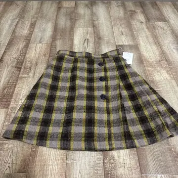 모카색 체크 무늬 미니 스커트 M