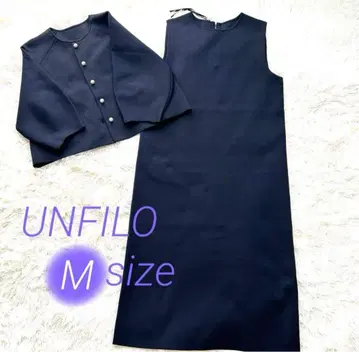UNFILO 다크 네이비 벌룬 슬리브 볼레로 슬리브리스 원피스 세트