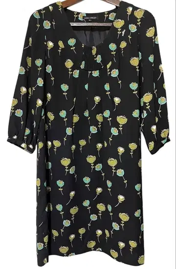 로라 애슐리 꽃무늬 허리 리본 포함 7부 소매 원피스