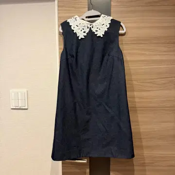 SNIDEL 네이비 레이스 옷깃 슬리브리스 원피스