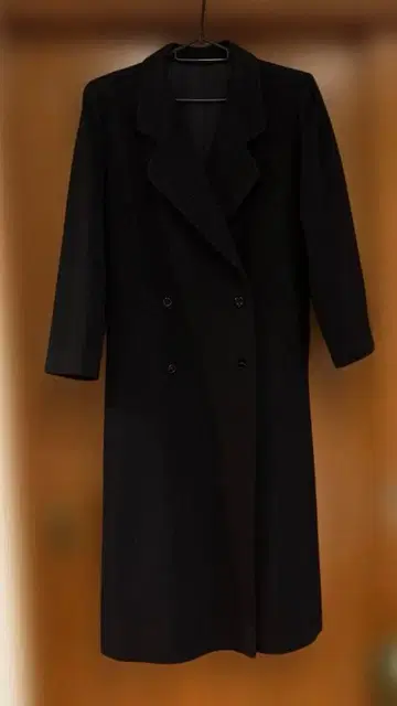 블랙 더블 브레스트 롱 코트 9R