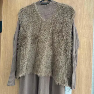 퍼 베스트 포함 브라운 롱 원피스