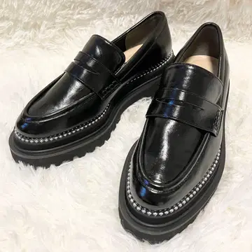 [ 새상품급 ] EVOL 스터드 코바 트랙 밑창 로퍼 통굽 블랙 22cm