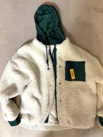 ZARA 플리스 자켓 M 아이보리/그린
