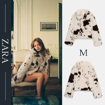 ZARA 애니멀 프린트 인조 모피 숏코트 M 새상품
