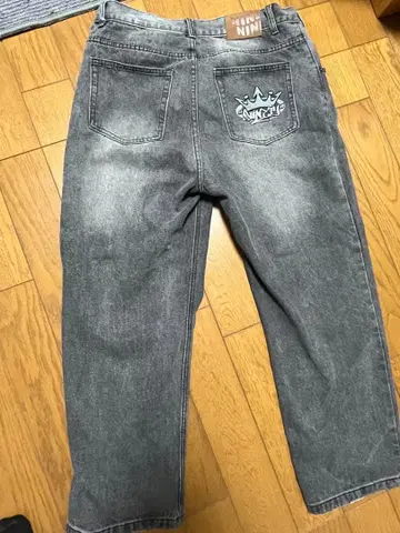 9090 그레이 데님 와이드 팬츠