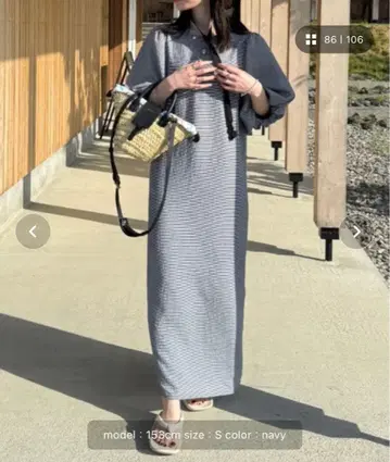 체크 무늬 퍼프 슬리브 원피스