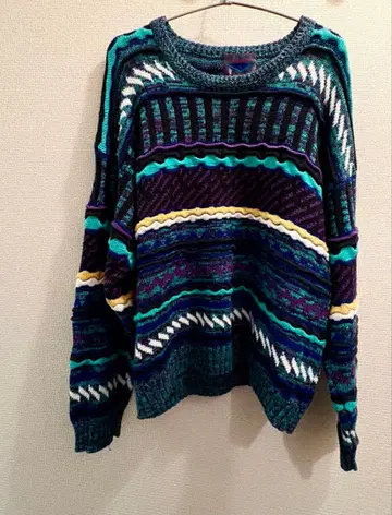 올 패턴 3D 니트 스웨터 파랑/보라색/그린 계열