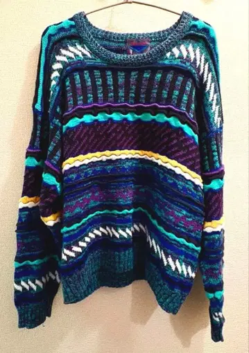 올 패턴 3D 니트 쿠지풍 파랑/보라색/그린 계열