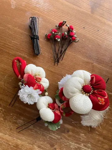 츠마미자이쿠 머리 장식 홍백 세트 U핀 시치고산 성인식 졸업식