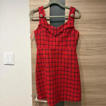 N.FRAME 빨간색 체크 무늬 슬리브리스 미니 원피스 S 사이즈