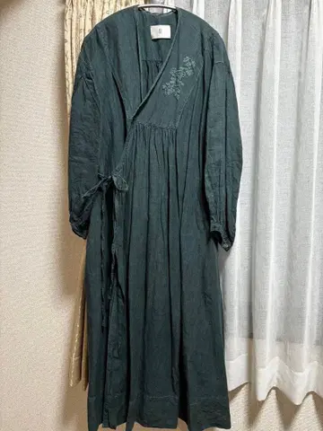 다크 그린 자수 롱 원피스