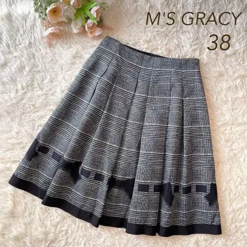 컨디션 최상 M'S GRACY 리본 체크 무늬 스커트 그레이 38