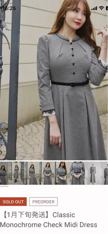 하립투 ClassicMonochromeCheckMidiDress