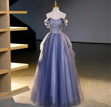 네이비 튤 오프숄더 드레스 새상품급