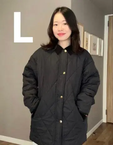 [ 시마무라 ammy ] 코듀로이 옷깃 퀼트 코트 블랙 엘르