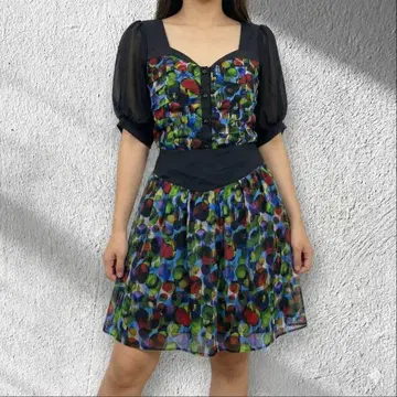 레어 나넷 레포 시어 셋업 올 패턴 도트 Y2K 레트로 [ Z24 ]