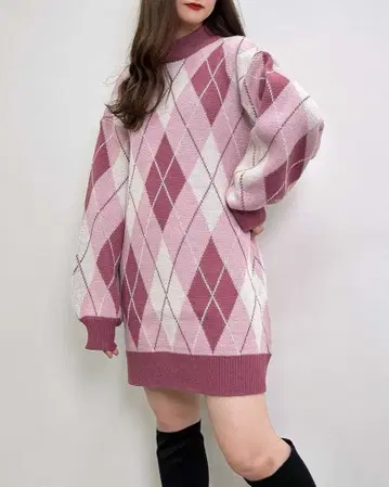 INGNI 아가일 무늬 모크넥 니트 원피스