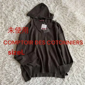 미사용 콩트와르 데코토니에 후드 부착 니트 L 카키 그린 알파카 혼방