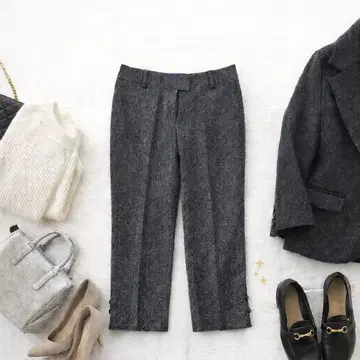 진한 그레이 계열 라메 믹스 크롭 팬츠 일본제 M