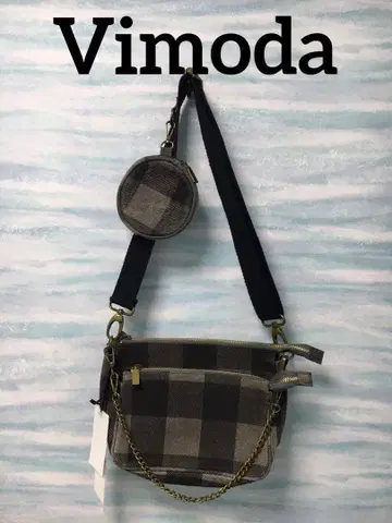 [ Vimoda ] 천연 가죽 숄더백 택 포함 새상품 그레이 체크 무늬