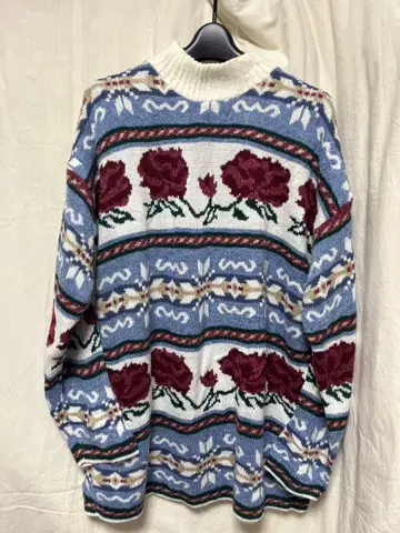 미국제 니트 스웨터 꽃무늬 플라워 구제 의류 올 패턴 vintage