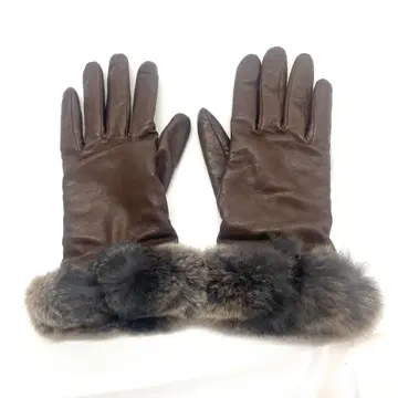 Y512-137 부 스칼렛 퍼 트리밍 브라운 가죽 장갑 여성용