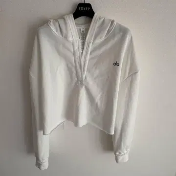 alo yoga 아로요가 트레이닝복 후드티 크롭 기장 V넥 화이트