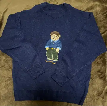 곰 자수 네이비 니트 스웨터 S 사이즈