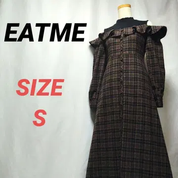 EATME 이토미 롱 원피스 체크 숄더컷 S