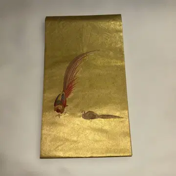 c12160 골드 컬러 새 무늬 후쿠로 오비