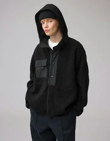 GU ENGINEEREDGARMENTS 보아 플리스 스냅 후드티 L 블랙