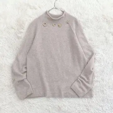 Mabuchi 캐시미어 100% 니트 L 사이즈 하이넥 복슬복슬 베이지