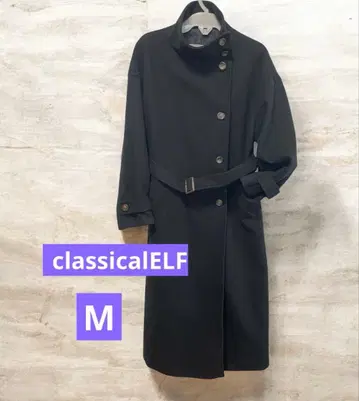 클래식 엘프 블랙 롱 코트 M 사이즈 버튼 벨트 포함