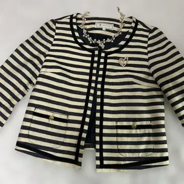 페피크닉 노카라 자켓 네이비 스트라이프 36 깔끔한