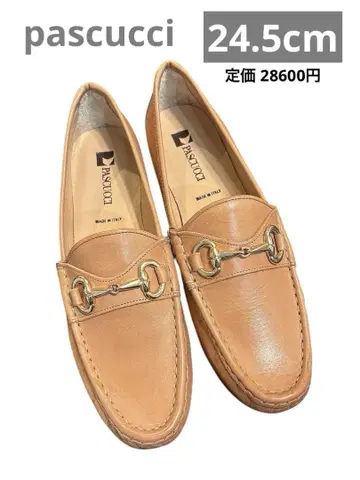 새상품 PASCUCCI 카멜 천연 가죽 비트 로퍼 24.5cm