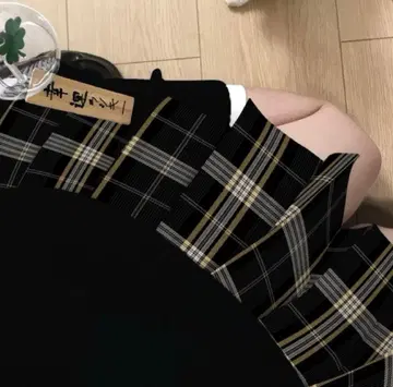 블랙 체크 무늬 타이트 스커트