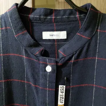 중고 SHIPS any 네이비 체크 무늬 긴팔 셔츠