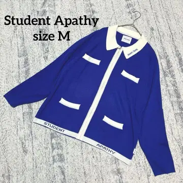 [ Student Apathy ] 니트 스웨터 집업 파랑 화이트 M 긴팔